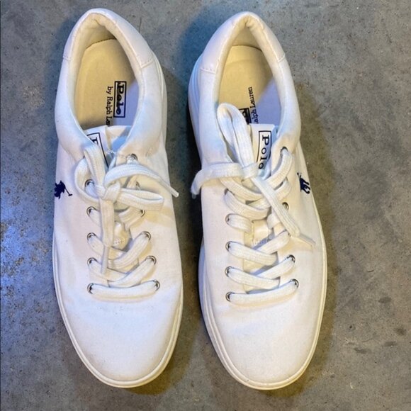 Polo Ralph Lauren Women’s White Canvas Tennis Shoes Sz 8.  No box. - Picture 1 of 7